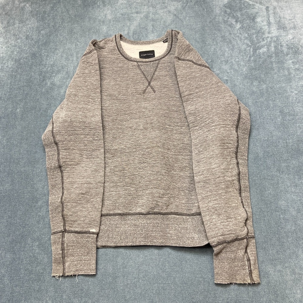 Wings + Horns Sweatshirt Mens Medium Heather Gray Cotton Round Neck Pullover